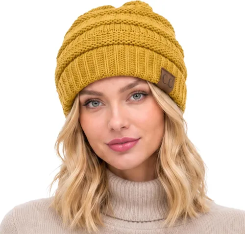 Vista 64 de CC Classic Winter Fall Trendy Chunky Stretchy Cable Knit Beanie Hat 2 tonos púrpura/azul marino