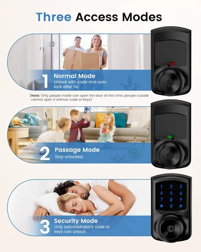 Vista 3 de Hidalife Cerradura de puerta de entrada sin llave con código, cerradura de puerta con teclado con asa, cerradura digital de pantalla táctil