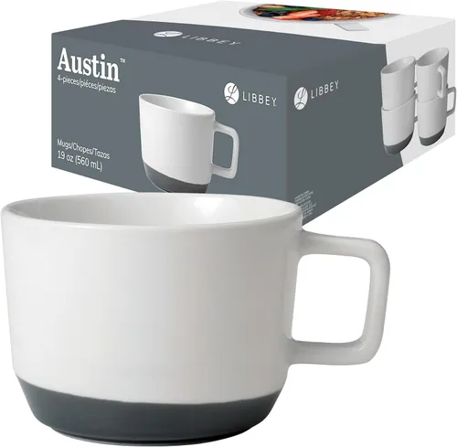 Vista 15 de Libbey Austin - Juego de 4 cuencos de ensalada de porcelana de 28 onzas, color azul basalto