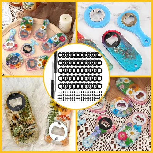 Vista 6 de Juego de 50 abridores de botellas DIY - Insertos de abridor de metal de acero inoxidable para madera (negro)