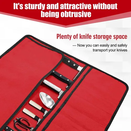 Vista 5 de QIQU Bolsa para cuchillos de chef paquete negro y rojo