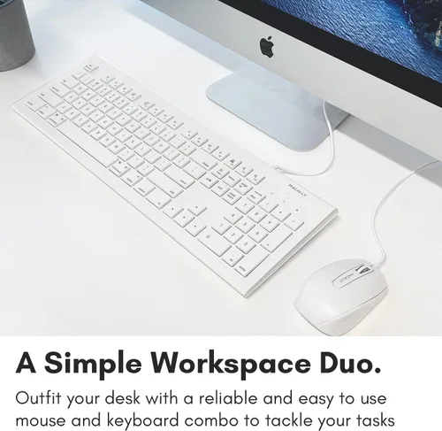 Vista 2 de Macally Combo de teclado y mouse con cable USB de 104 teclas con teclas de acceso directo de Apple para Mac, iMac, MacBook y PC con Windows
