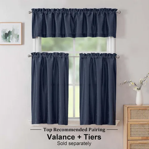 Vista 9 de Chyhomenyc Uptown - Cortinas negras de 24 pulgadas de largo, 2 paneles, cortinas cortas de seda sintética para oscurecer la habitación, cortinas