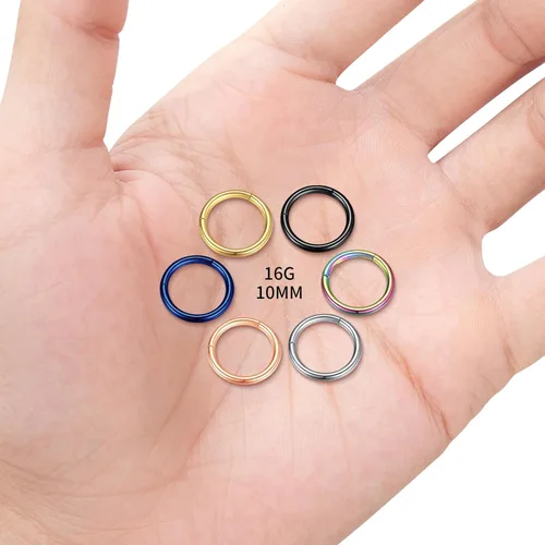 Vista 2 de WBRWP Piercing de acero inoxidable 316L con bisagra para la nariz, aro de 20G, 18G, 16G, 14G, para mujer, anillo de piercing para el cuerpo