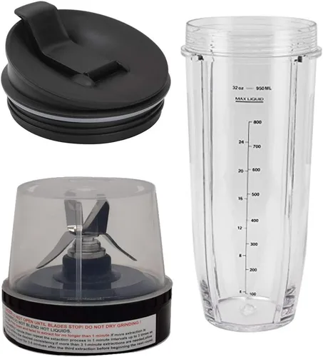 Vista 3 de Joystar 7fins macho engranaje con hoja añadir taza de 32oz con tapa de sorbo y sello para nutri ninja