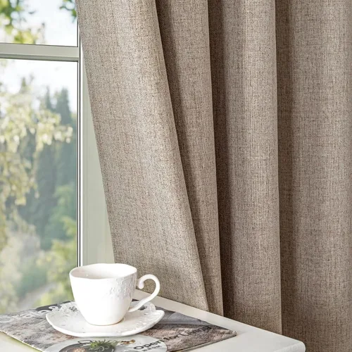 Vista 5 de Cortinas 100% opacas de lino sintético, 96 pulgadas de largo, 2 paneles para dormitorio o sala de estar, térmicas y atenuantes, con lengüetas