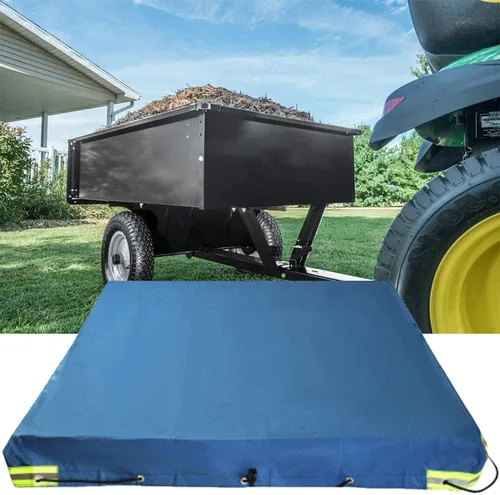 Vista 8 de Cubierta de remolque inclinado para tractor de césped, impermeable, carro de remolque de acero, a prueba de polvo, plegable, para caravana, Negro
