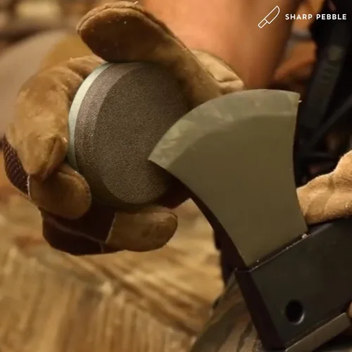 Vista 4 de Sharp Pebble Puck/Disk - Axe/Hatchet Large Sharpening Stone- Whetstone Blade & Tool Sharpener- Dual Grit Multipurpose Waterstone Sharpener with