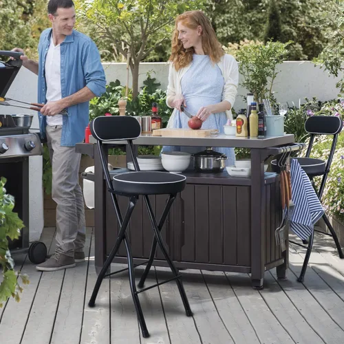 Vista 5 de UWEAR 2 PCS Taburete de Bar Plegable con Respaldo, Asiento de Taburete Plegable Alto Acolchado, Taburetes Portátiles, Altura de Mostrador, Taburetes