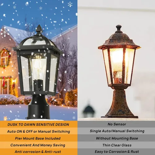 Vista 5 de Luz de poste al aire libre del atardecer al amanecer con salida GFCI, lámpara de poste de aluminio impermeable, lámpara de poste de poste de luz