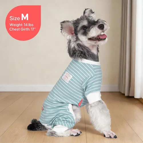 Vista 6 de KYEESE Pijamas para perros elásticos de 4 patas, pijamas a rayas para perro, overol ligero, pijama para cachorro, suave, transpirable, acogedor