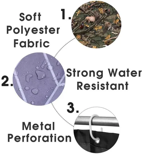 Vista 70 de Camille&Andrew - Juego de 4 cortinas de ducha de tela de ciervo rústico negro, alce, alce, pino, luna, casa de campo, panel rústico, tablero