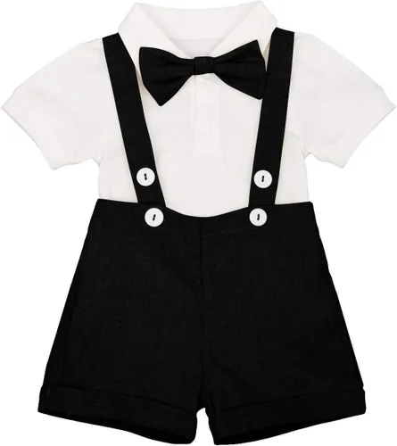 Traje formal de caballero para bebé, traje de esmoquin con corbatín y tirantes, traje para boda, peto, overol