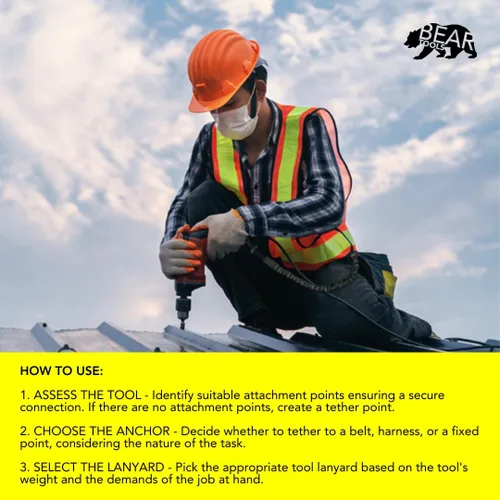 Vista 6 de BearTOOLS Cordón para herramientas con mosquetón individual y extremo de bucle ajustable, longitud estándar, límite de peso máximo de 17.6 lbs/17.6