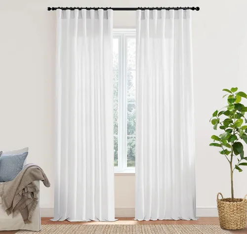 Vista 56 de XTMYI - Cortinas transparentes de 54 pulgadas de largo, juego de 2 paneles para baño, cortinas cortas de lino y algodón con semi privacidad