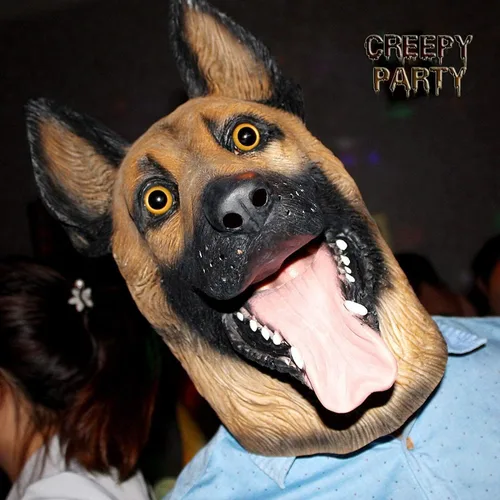 Vista 2 de CreepyParty - Máscara de pastor alemán, disfraz de perro para fiesta
