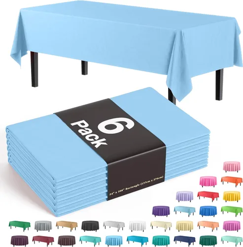 Vista 27 de Party Solids Paquete de 6 manteles de plástico prémium de 54 pulgadas x 108 pulgadas. Cubierta de mesa rectangular de plástico - Aqua