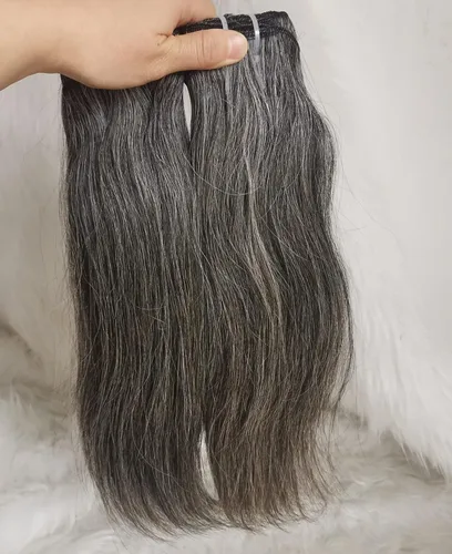 Vista 5 de Manojos de cabello humano gris sin procesar y natural, cabello donante real sal y pimienta virgen (30.48 cm 35.56 cm)