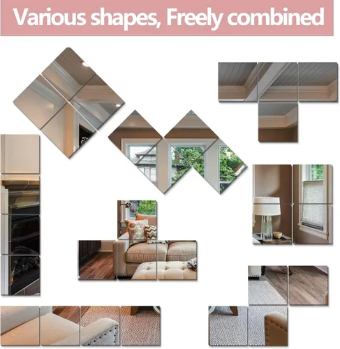 Vista 2 de Espejo de pared irrompible de longitud completa, espejo de puerta, paquete de 4 unidades de 14 x 14 pulgadas, espejo acrílico para niños, espejos