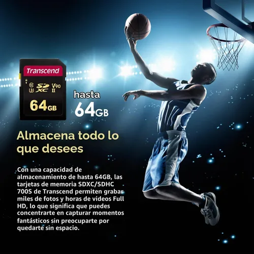 Vista 6 de Transcend SDC700 - Tarjeta de memoria SDXC UHS-II U3 V90 de 64 GB, hasta 285 MB/s, 8K Ultra HD