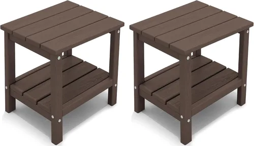 Vista 19 de KINGYES Juego de 2 mesas auxiliares para exteriores, mesa auxiliar Adirondack de doble capa, Aruba