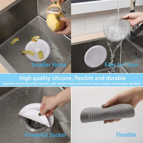 Vista 4 de Paquete de 6 atrapapelos de desagüe de silicona duradera, tapones para cabello, cubiertas para desagüe de ducha, fácil de instalar y limpiar