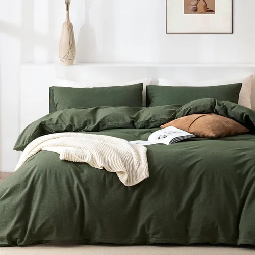 Vista 13 de Juego de funda de edredón Queen de 100% algodón lavado 3 piezas, ropa de cama suave, cómoda y transpirable con toque de lino, 1 funda de edredón y 2