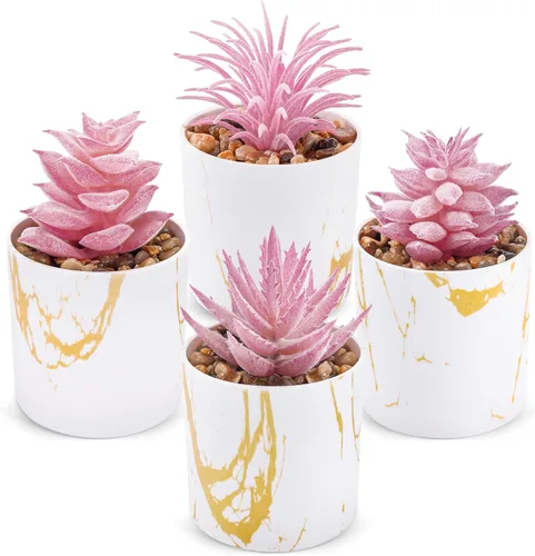 Vista 8 de Der Rose Juego de 2 plantas suculentas artificiales Mini plantas suculentas falsas para accesorios de oficina y hogar para mujeres