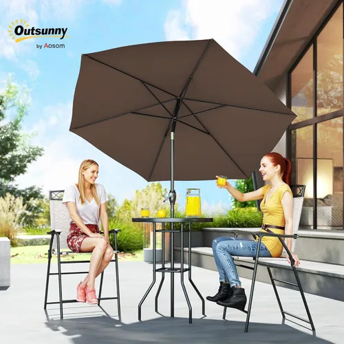 Vista 2 de Outsunny Juego de 4 muebles de comedor para patio al aire libre, 2 sillas plegables, paraguas de ángulo ajustable, mesa de comedor de vidrio Beige