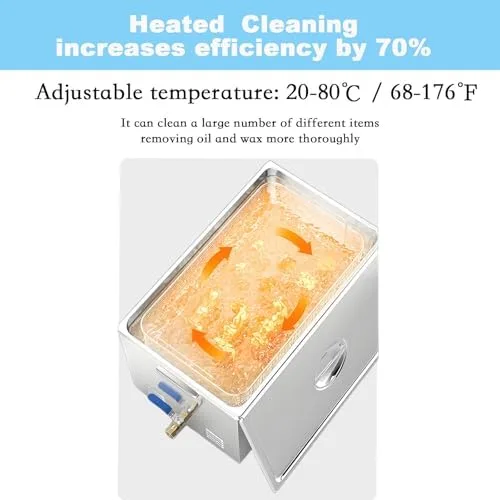 Vista 4 de 6L Ultrasonic Jewelry Cleaner with Timer & Temperature Control up to 80°C - Professional 10L Deep Cleaning Machine for Watches, Eyeglasses, and More