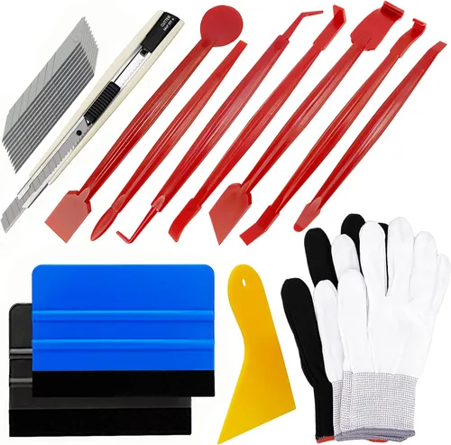 Umaki Kit de Herramientas de Vinilos Automotrices Película de Tinte con 2 Pares de Guantes para Vinilo, Escobilla de Fieltro de 4 Pulgadas,