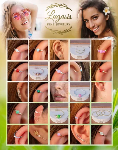 Vista 5 de Aretes de ópalo de calibre 20, aretes de aro de oro de 14 quilates, aretes de aro de oro de 0.354 in, aretes de piercing helix