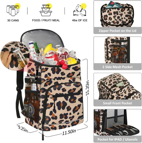 Vista 2 de Mochila térmica aislada a prueba de fugas, impermeable, bolsa enfriadora de 30 latas, gran capacidad, ligera, para viajes, camping, playa, hielera