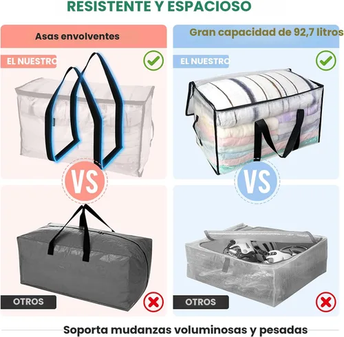 Vista 4 de BALEINE Paquete de 6 bolsas de mudanza de gran tamaño con asas reforzadas, bolsa de almacenamiento resistente para ropa, suministros de mudanza