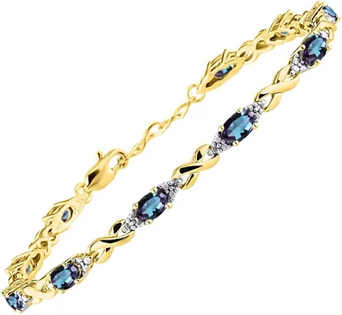 RYLOS Pulseras para mujer, chapados en oro amarillo, plata XO Hugs & Kisses, pulsera de tenis con piedras preciosas y diamantes genuinos, ajustable