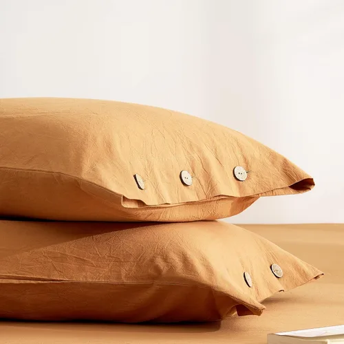 JELLYMONI Juego de fundas de almohada estándar de 100% algodón lavado, paquete de 2 fundas de almohada transpirables con textura similar al lino con