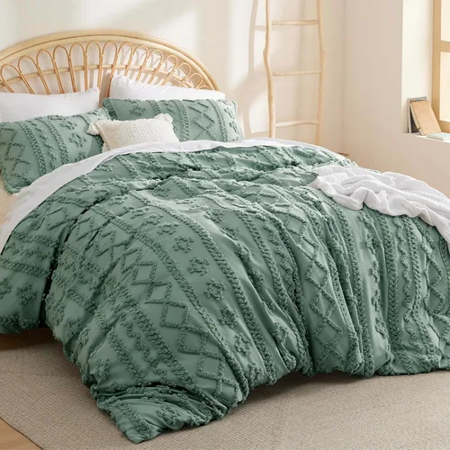 Vista 55 de Bedsure Funda de edredón bohemia para niños tamaño Queen (relleno de edredón/edredón no incluido) - Funda de edredón copetuda Queen para todas