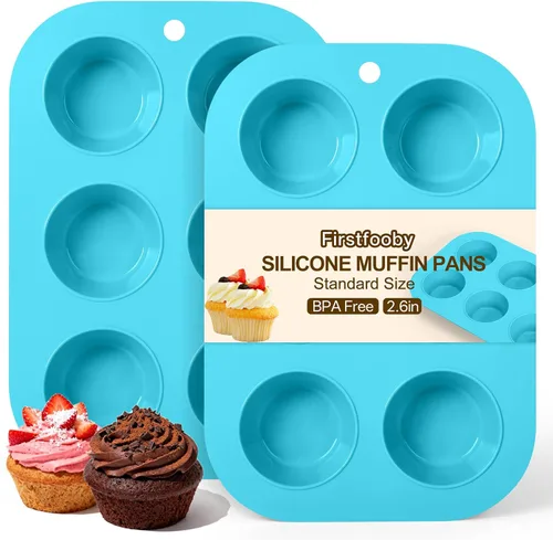 Vista 12 de Juego de 2 moldes de silicona para magdalenas para hornear, molde de cupcake antiadherente de tamaño regular, molde de muffin de silicona de 6 tazas