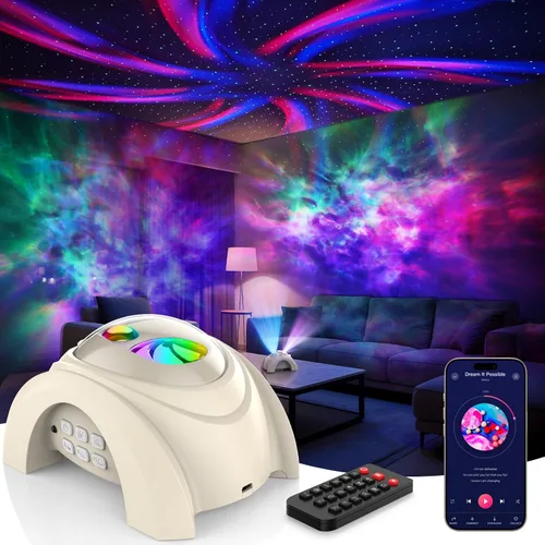 Vista 13 de Rossetta Proyector de estrellas, luz nocturna LED, proyector Aurora Galaxy con altavoz Bluetooth, ruido blanco, temporizador y control remoto