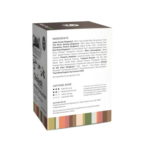 Vista 8 de CHAYEAH, Colección Premium de Té (16 Sobres de Té Pirámide, 8 Sabores Surtidos), Pack de Variedad de Muestra de Té Verde, Negro, Oolong, Pu’erh &