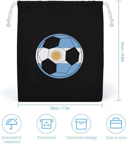 Vista 2 de Argentine Flag Football Drawstring Storage Pouch Bags Dust-Proof Gift Durable Bag for Home Travel