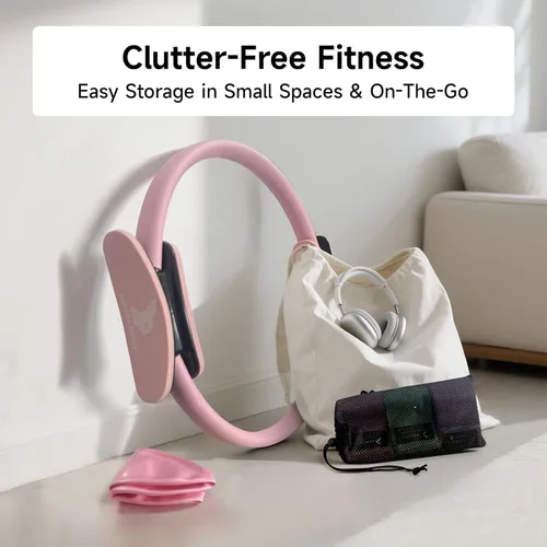 Vista 6 de Kit de pilates para el hogar, anillo de pilates de 13.8 pulgadas con asas acolchadas, mini bola, 3 bandas de resistencia para ejercicio de cuerpo