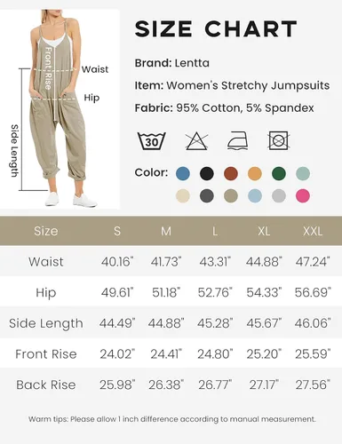 Vista 6 de Lentta Overol casual para mujer, con cuello en V, sin mangas, con tirantes elásticos y ajustables, con bolsillos