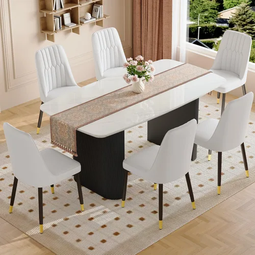 Vista 35 de TesNus Mesa de comedor moderna de 67 pulgadas para 6, mesa de cocina ovalada negra con esquinas redondeadas, parte superior de madera de 3.5