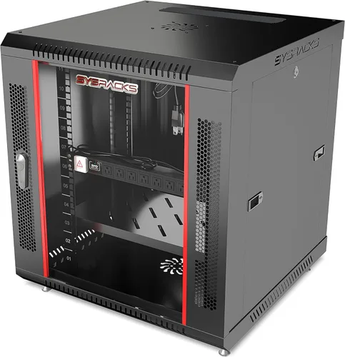 Vista 12 de Gabinete para rack de servidores de montaje en pared 9U – Gabinete de rack de red de 19 pulgadas, gabinete de rack de datos de 18 pulgadas