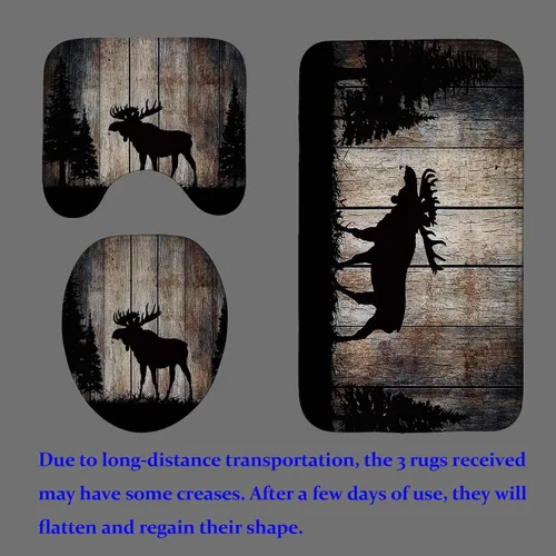 Vista 45 de Camille&Andrew - Juego de 4 cortinas de ducha de tela de ciervo rústico negro, alce, alce, pino, luna, casa de campo, panel rústico, tablero