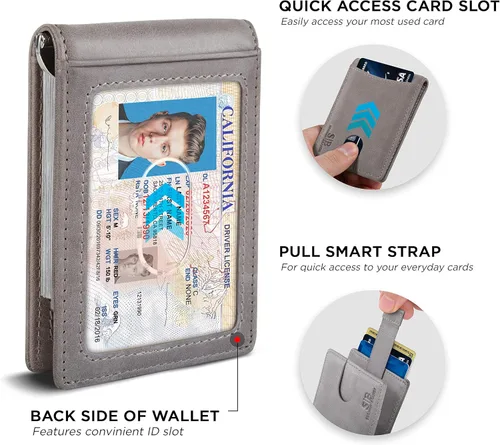 Vista 4 de SERMAN BRANDS Billeteras minimalistas de bolsillo frontal con bloqueo RFID para hombres con clip de dinero, regalo fino