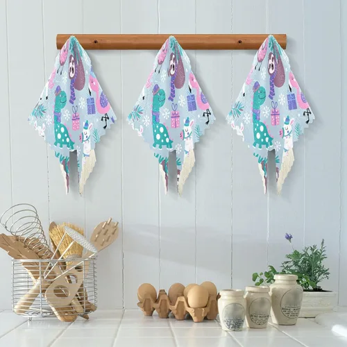 Vista 5 de KLL Christmas Holiday Animals Childish Microfiber Absorbant Towel Washcloth Turkish Tea Towels Kitchen Hand Towels Kitchen Decorative Holiday Terry