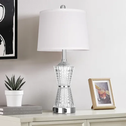 Vista 8 de Lámparas de Mesa Modernas de 26", Juego de 2 Lámparas de Mesa Luz Nocturna con 2 Puertos de Carga USB y Toma de CA, Lámpara de Mesita de Noche
