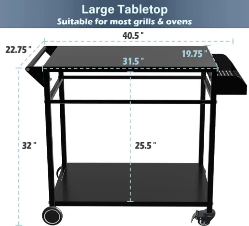 Vista 5 de Koutemie Mesa de carrito de parrilla al aire libre con 4 ruedas para Blackstone de 17 o 22 pulgadas, mesa de preparación de alimentos para barbacoa